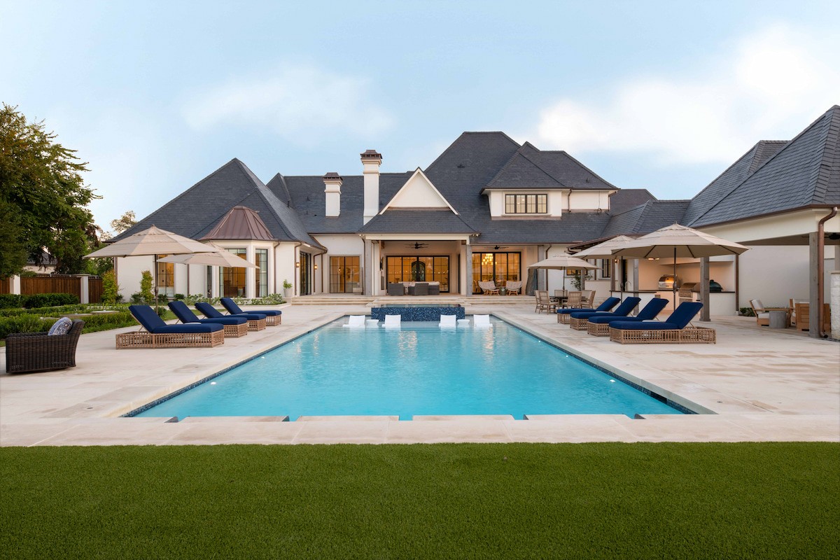 Luxury Dallas backyard with pool designed as one outdoor environment