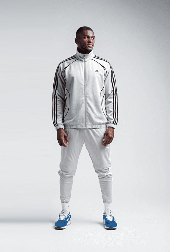 Generated campaign image of the tracksuit on a model