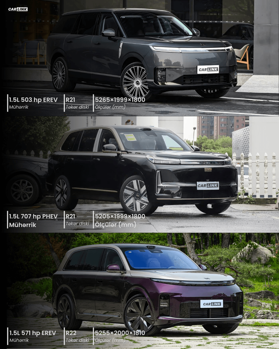 XPeng GX 2026, Geely Galaxy M9 2026 və Li Auto L9 2026 texniki göstərici müqayisəsi