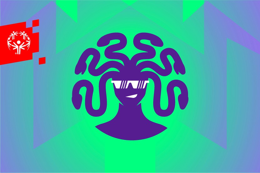 Medusa head over elecric bolt background