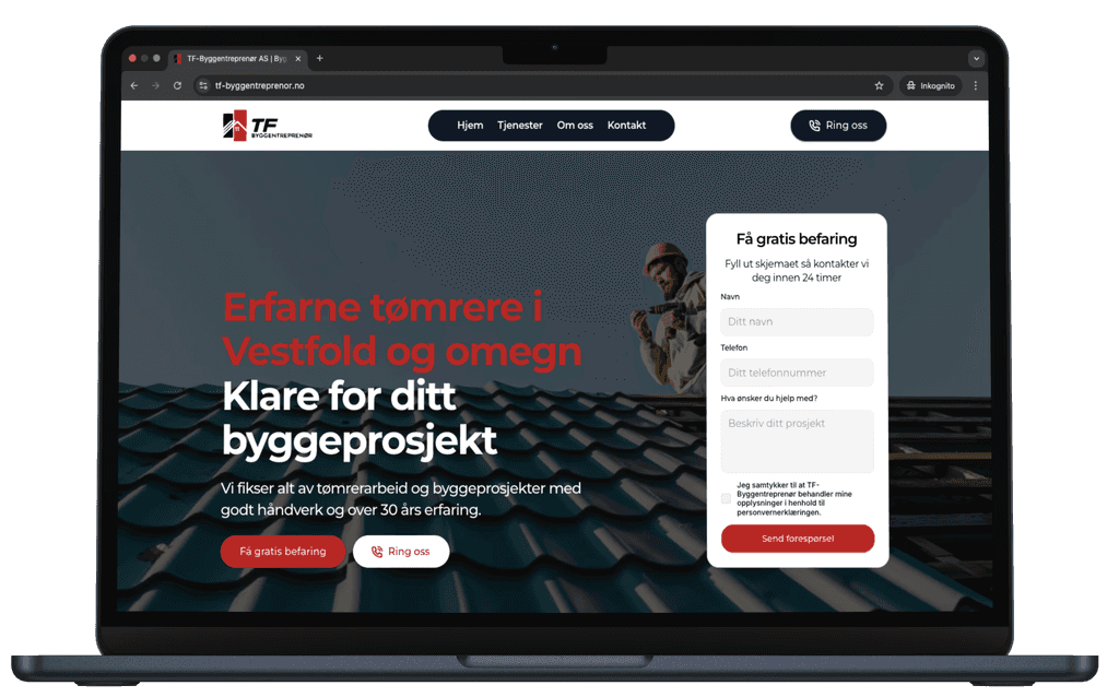 Nettside for TF-Byggentreprenør as - Sideklikk