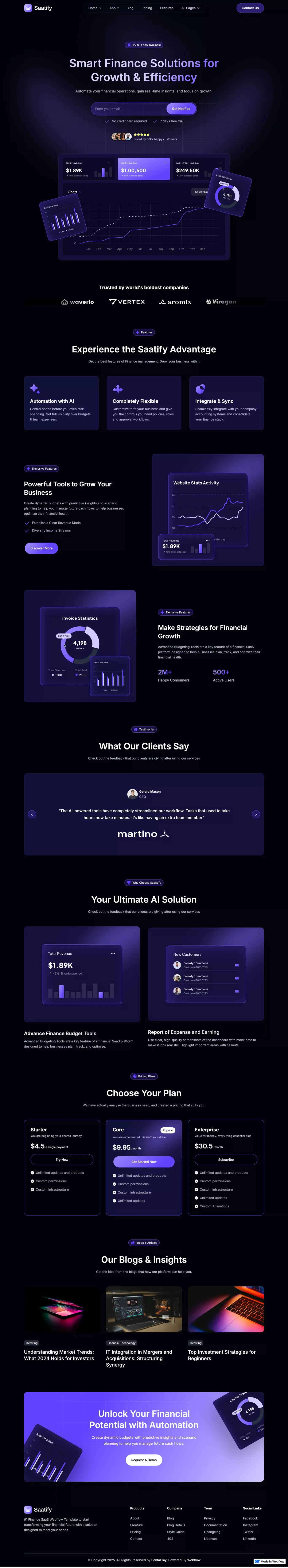 Saatify - Webflow HTML website template landing page screenshot showcasing AI and Tech design