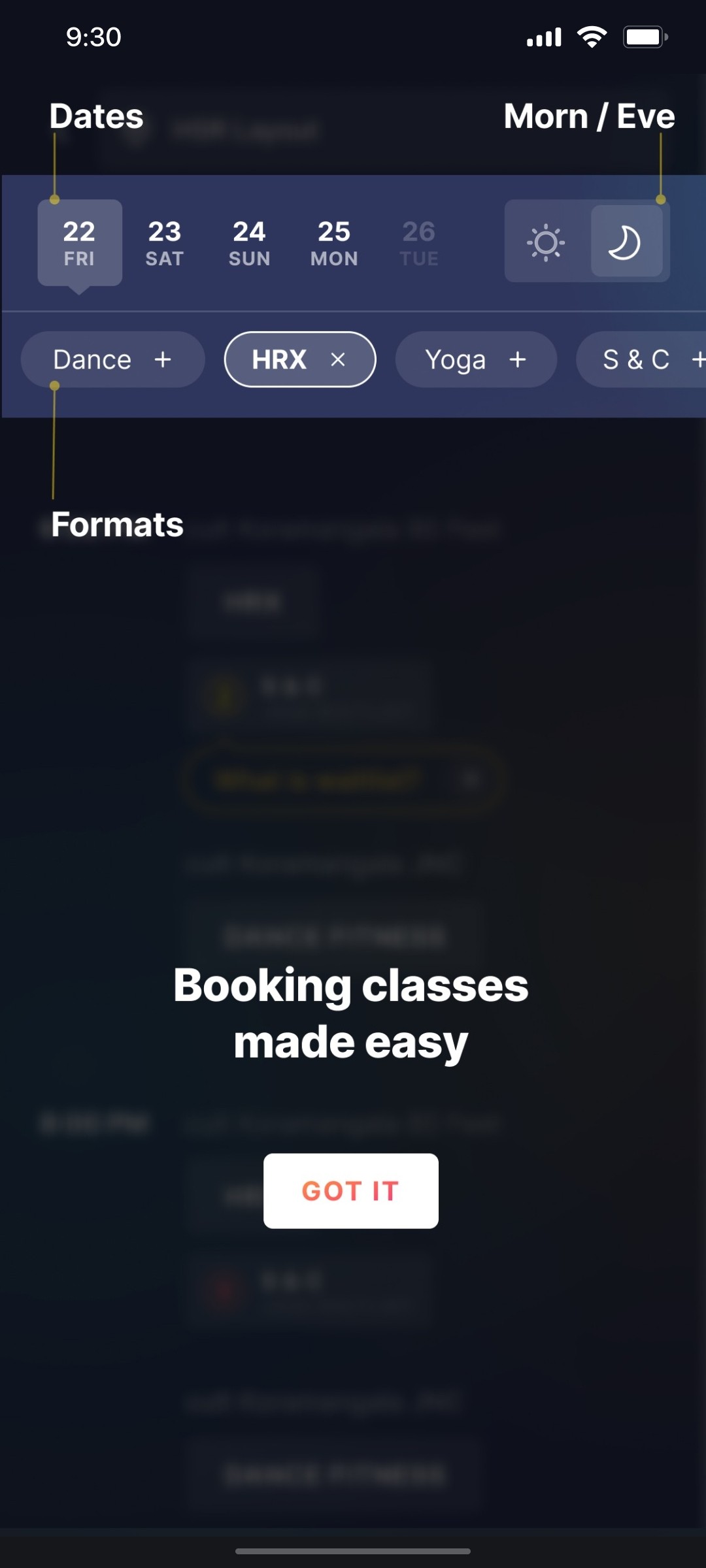 Cult.fit App Dates Screen