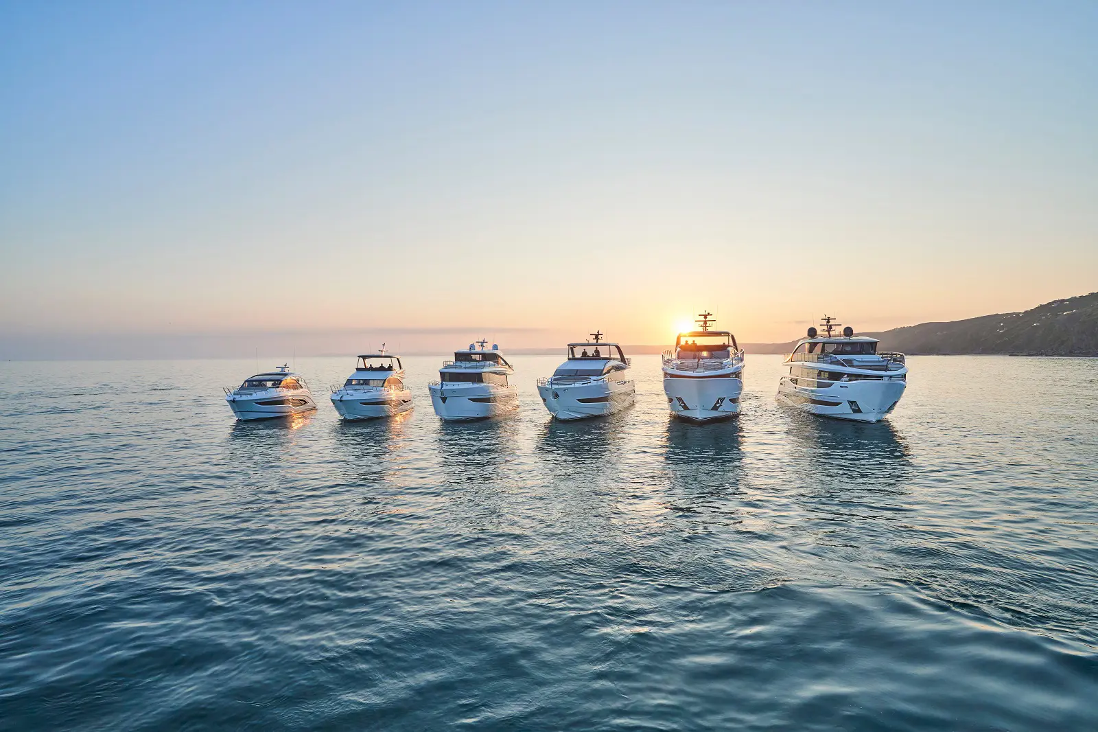 An elegant front-facing view of Princess Yachts