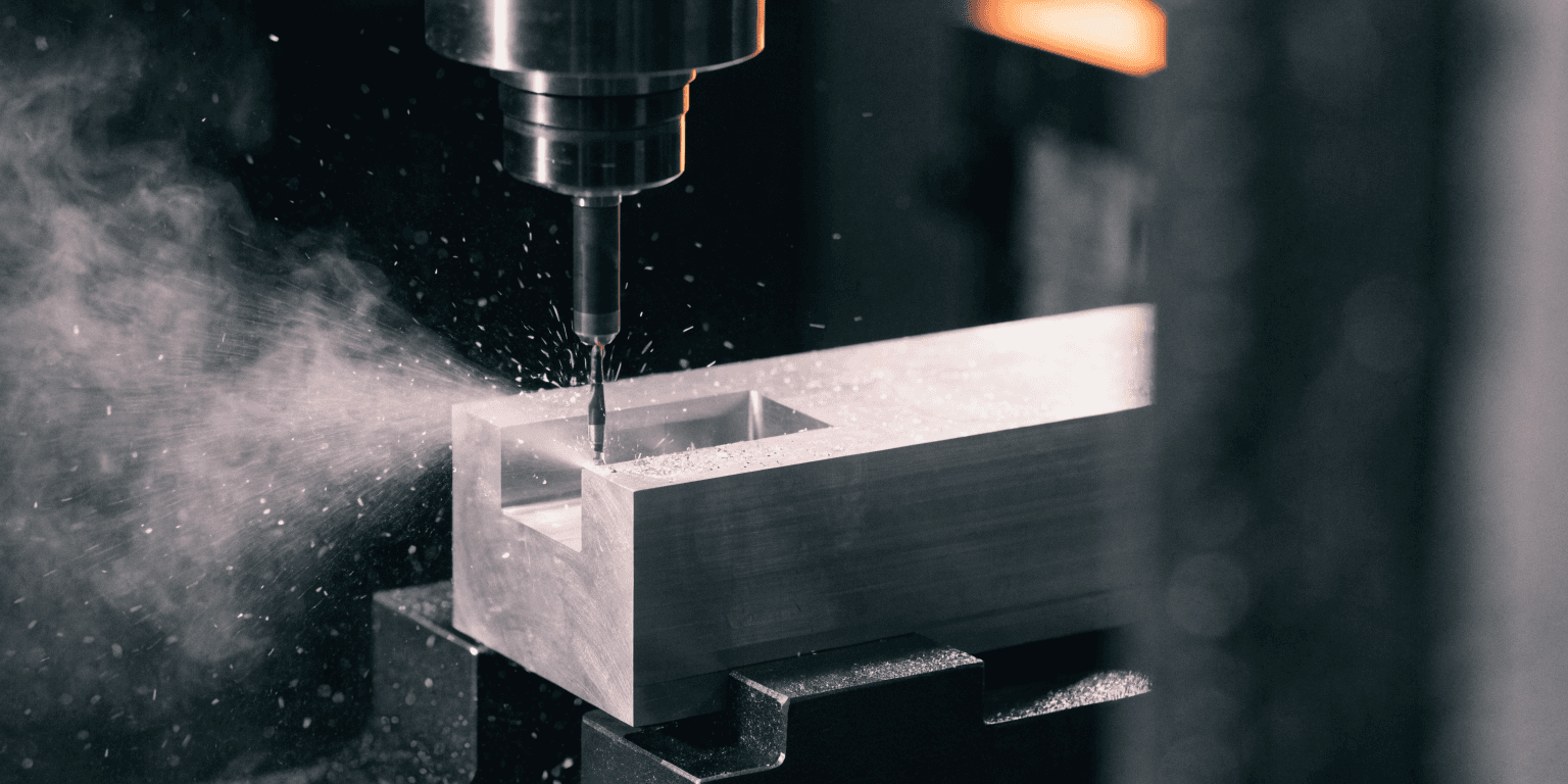 End mill cutting a pocket into an aluminium block