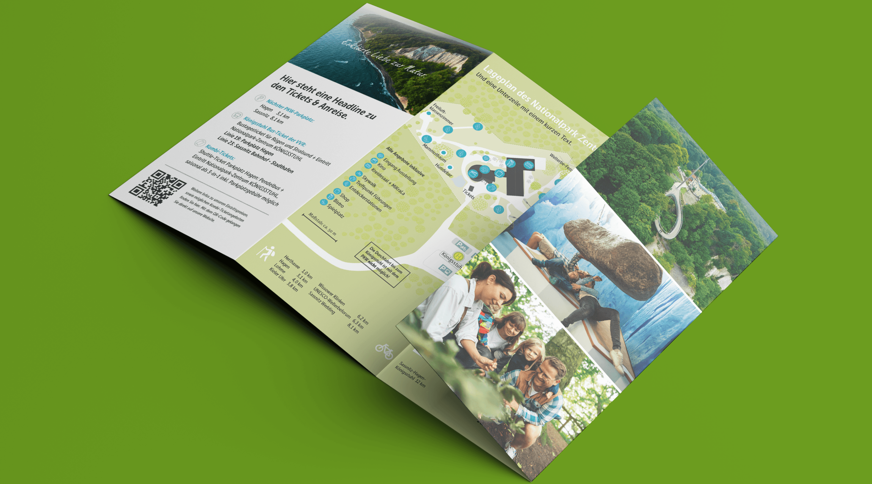 Brochure with park map, family photos, and travel info
