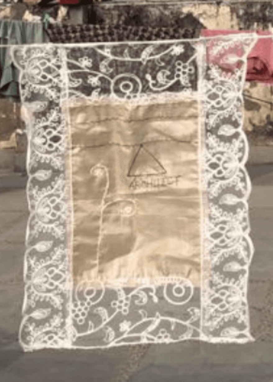 herd of sheep on road painting