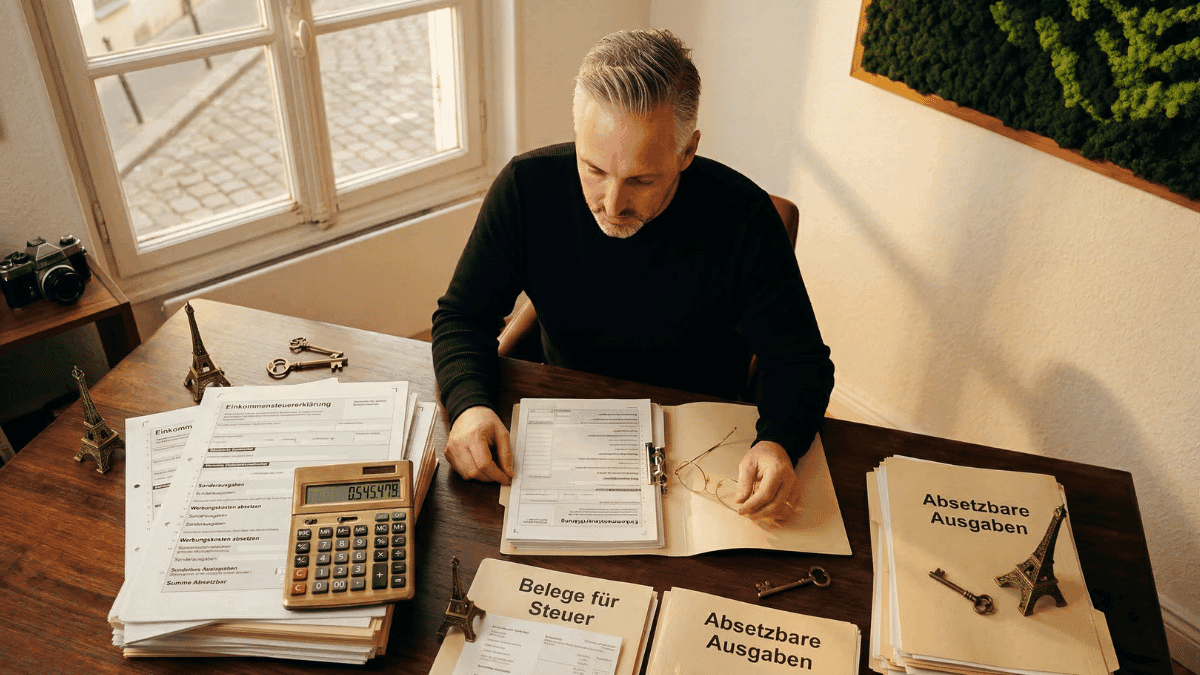 Hannes Weidnorf sitzt am Schreibtisch und prüft die steuerliche Absetzbarkeit von bKV und Beefits.