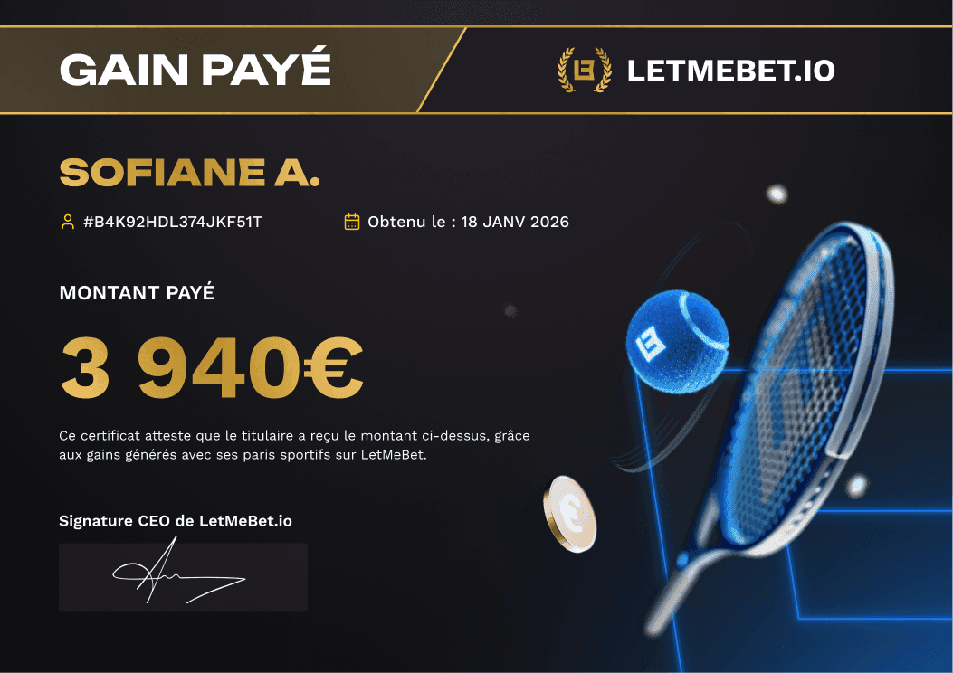 Gain Sofiane sur la plateforme LetMeBet
