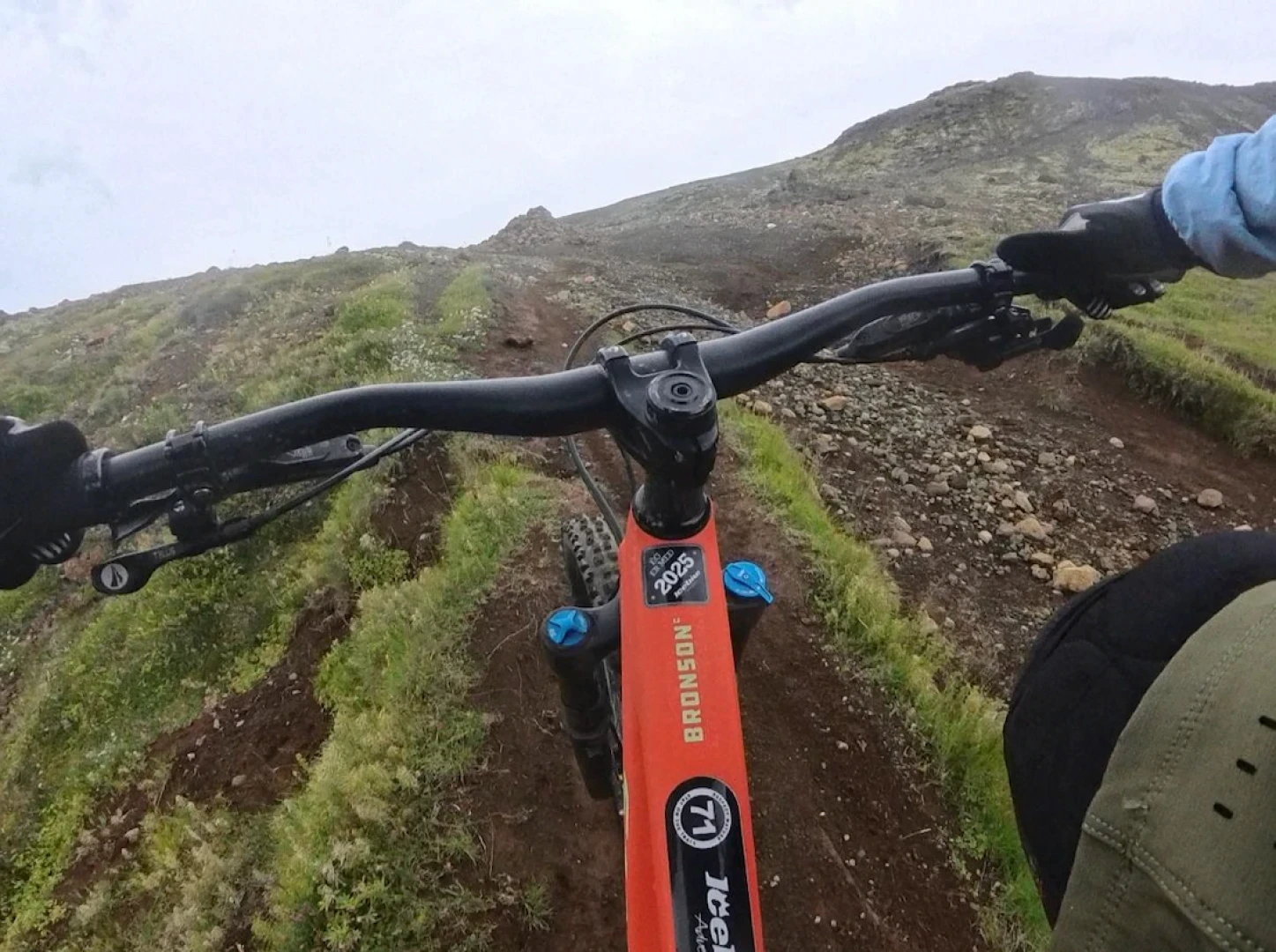 riders point of view on bronson bike on singletrack in Iceland