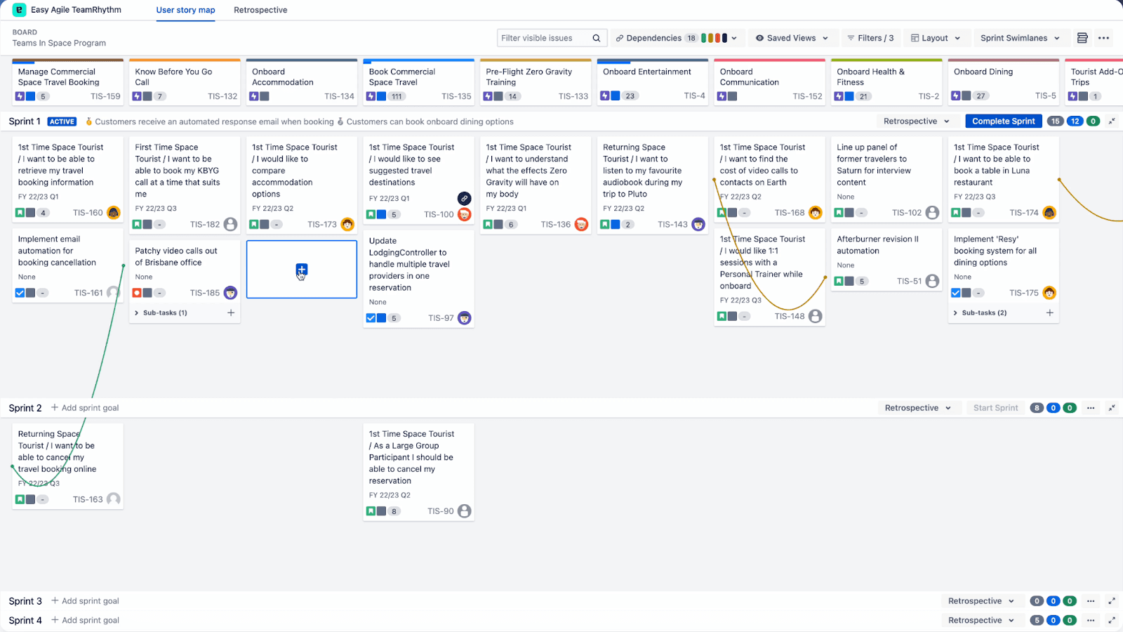 Easy Agile's user story map for PI planning in Jira