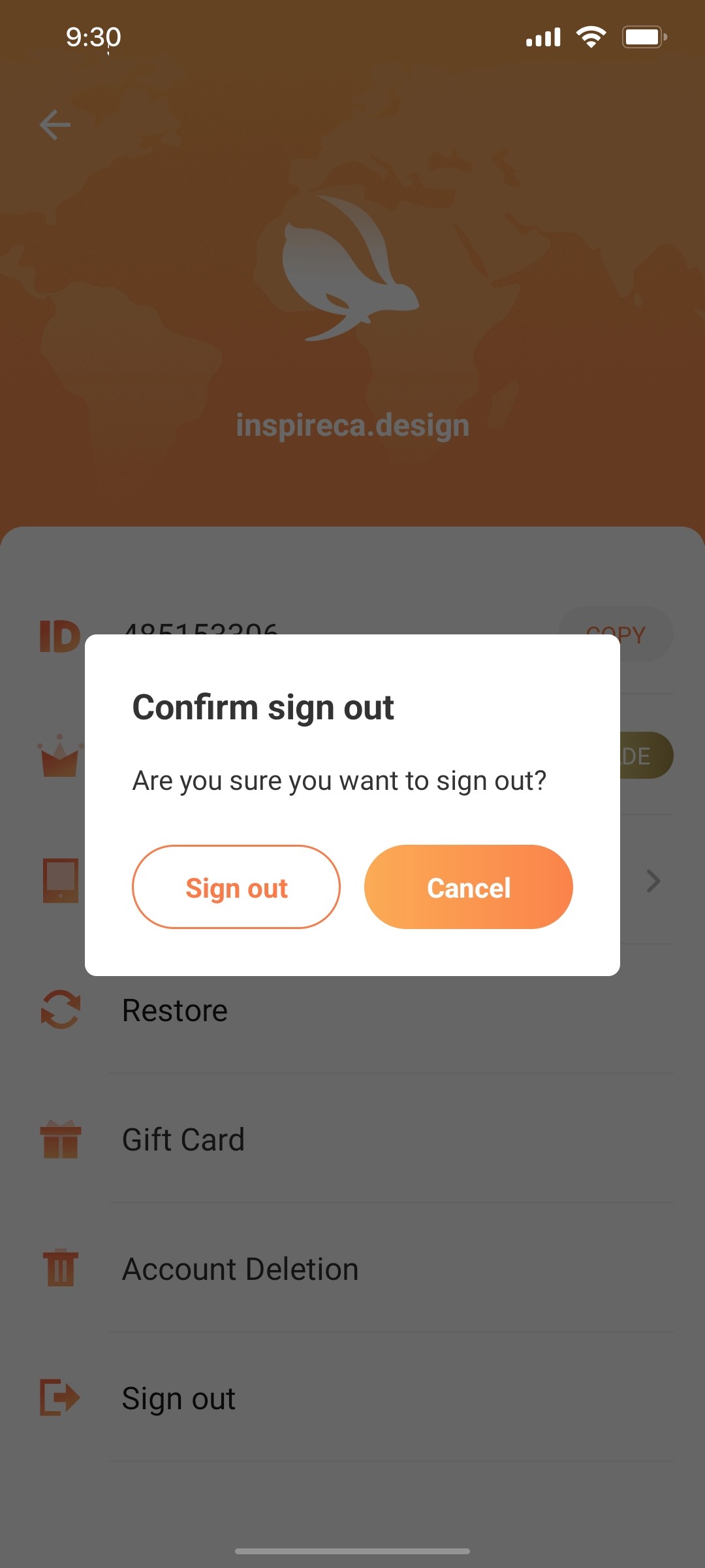 turbo vpn Signout screen