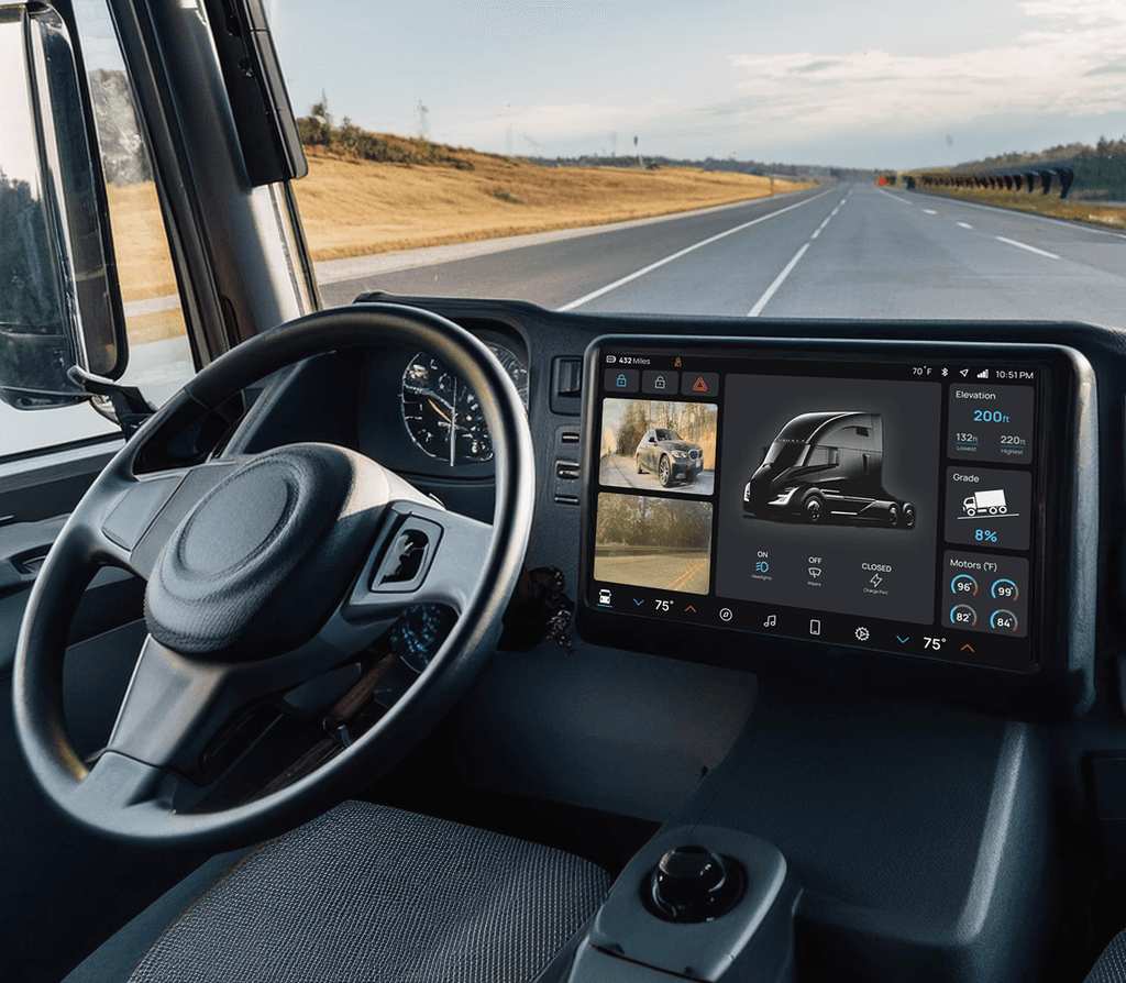 Image of Semi Dashboard with New UI on Screen