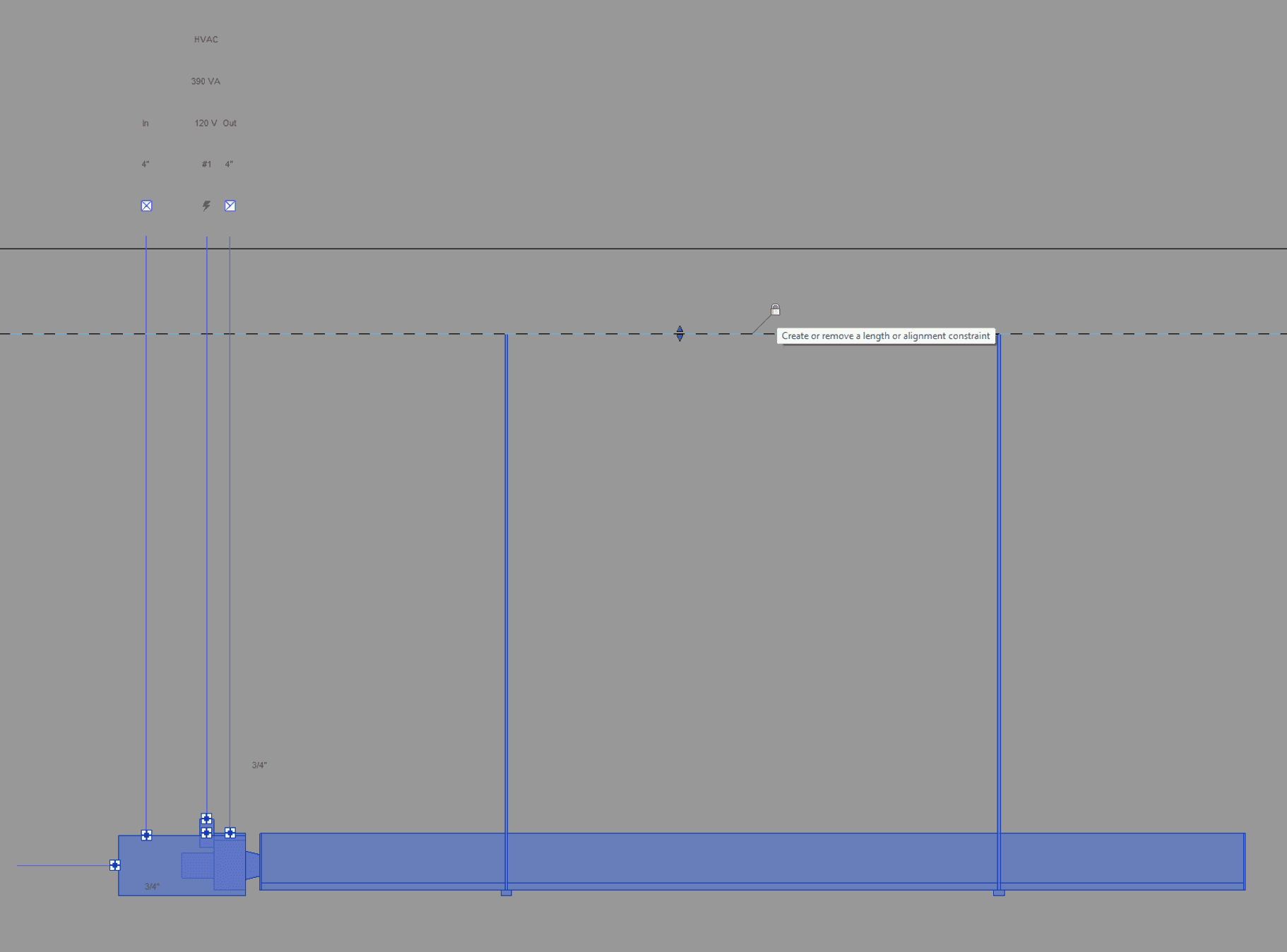 Unit drop rods dragged to soffit level using Revit grippies and locked.