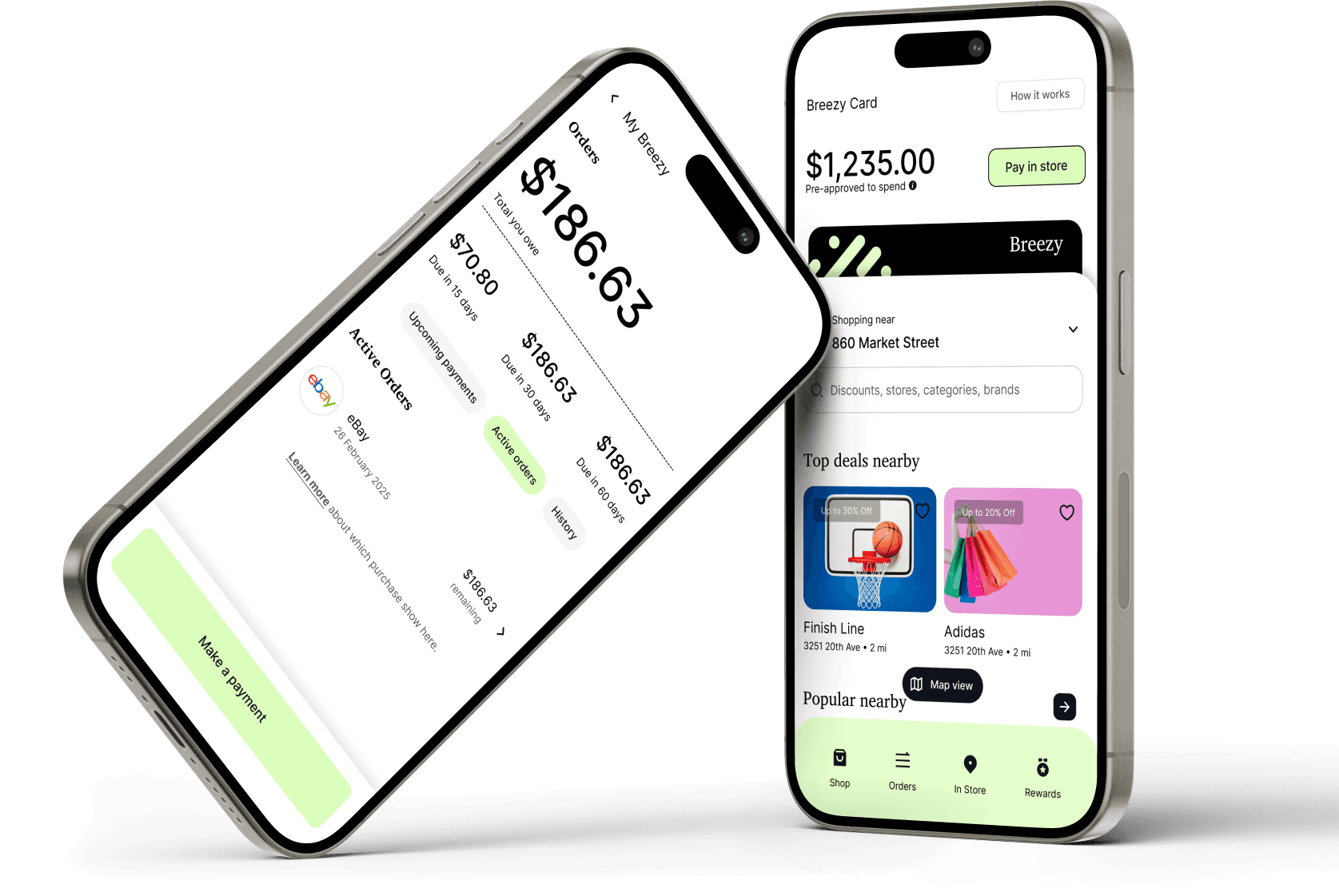 photo of 2 cell phones showing parts of the breezy app