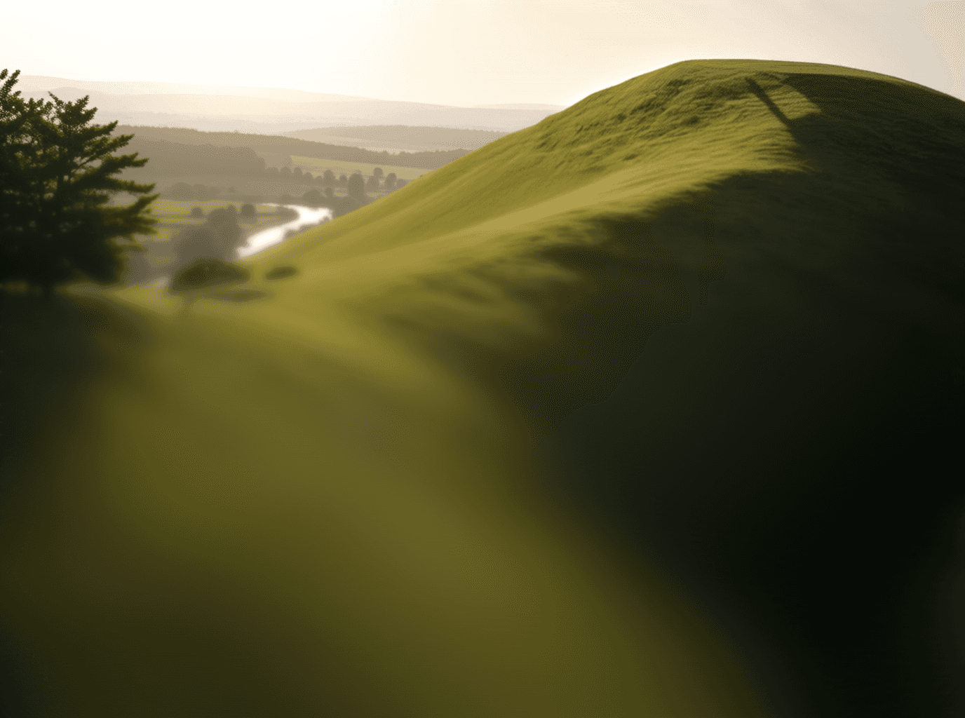 Hill of grass on a sunny blue sky