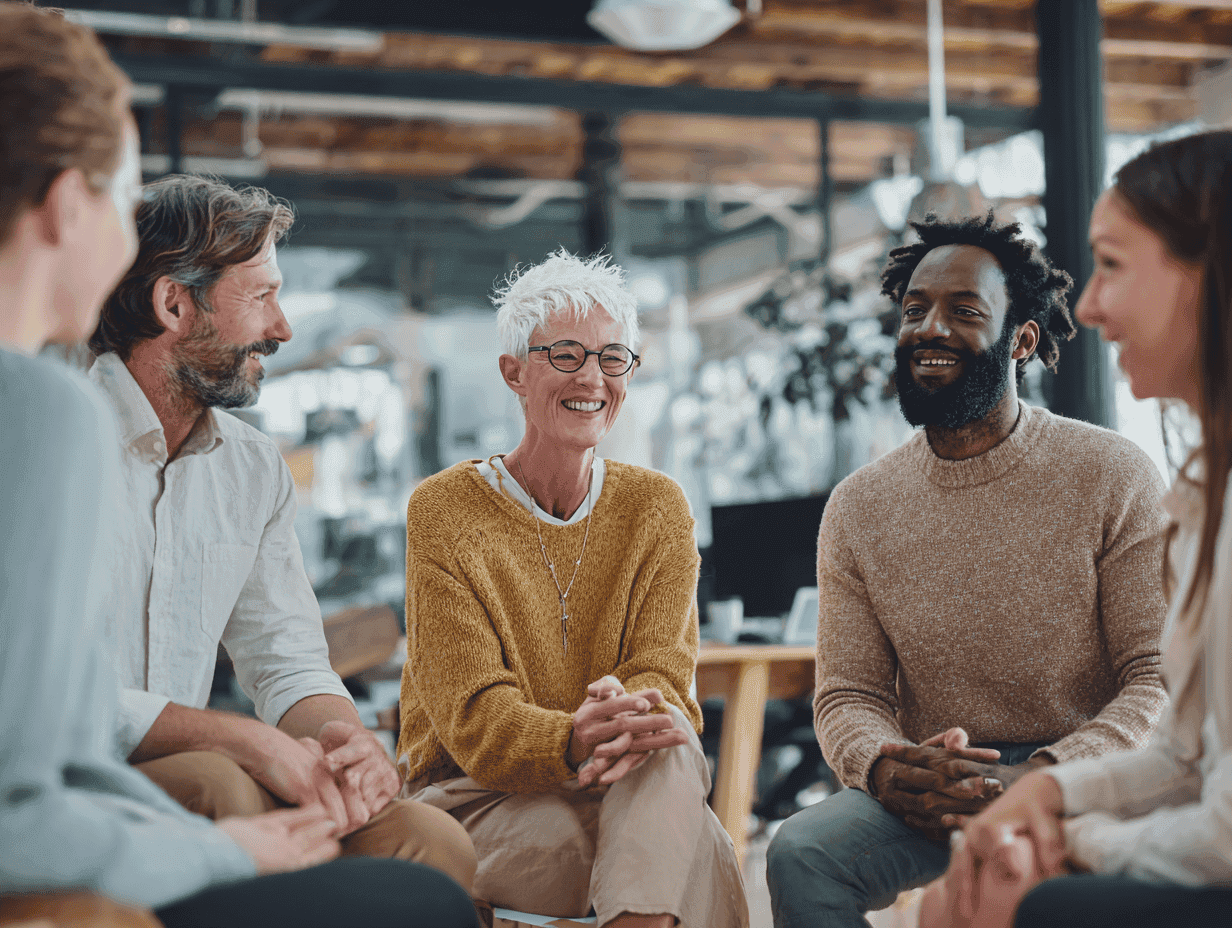 Authentic scene of a diverse team in discussion and mentoring session