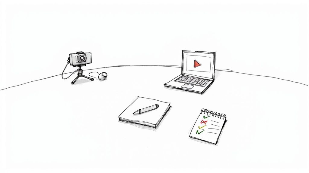 A person writing in a notebook, planning out their online course content.