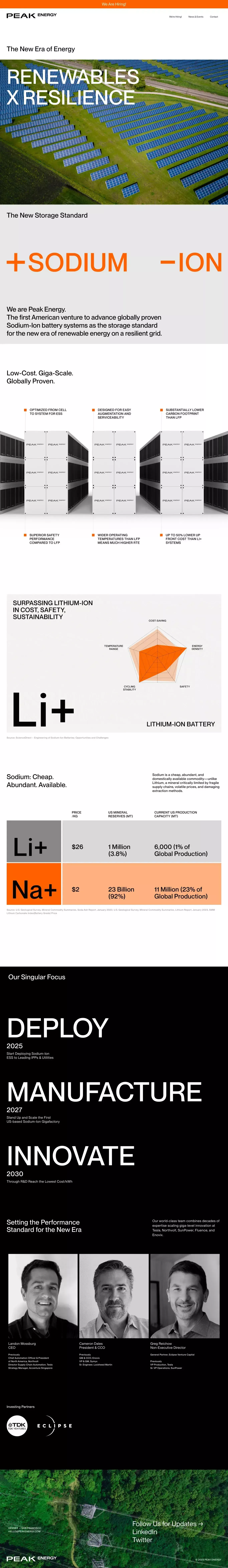 Peak Energy landing page screenshot showcasing Tech and Nature design