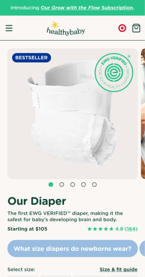 Mobile product detail view with subscription options and purchase controls