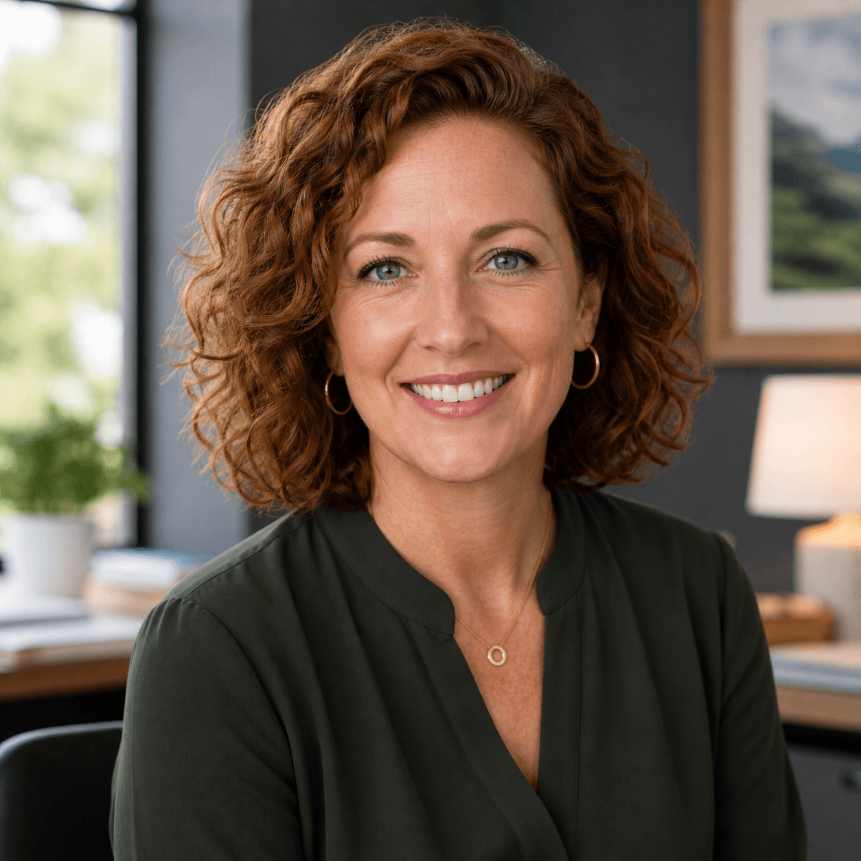 Professional portrait in a cozy office