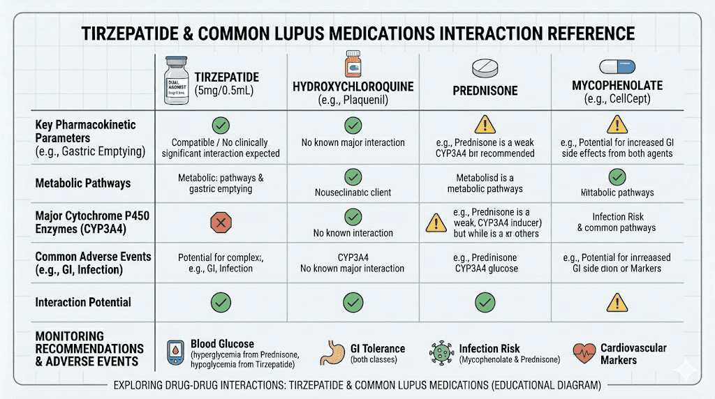 Tirzepatide drug interactions chart with lupus medications hydroxychloroquine prednisone mycophenolate