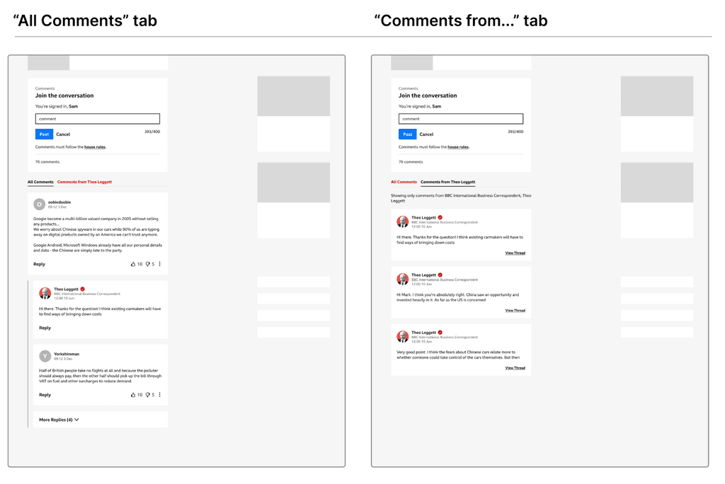 Design proposals for surfacing expert comments