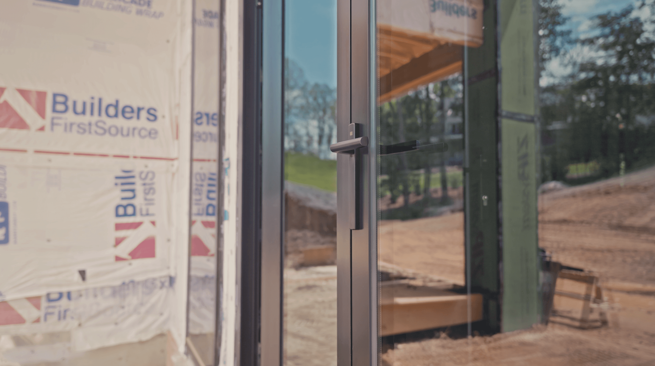 Installed black window unit on the wrapped exterior wall