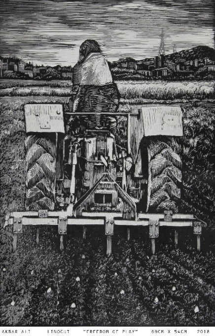 herd of sheep on road painting