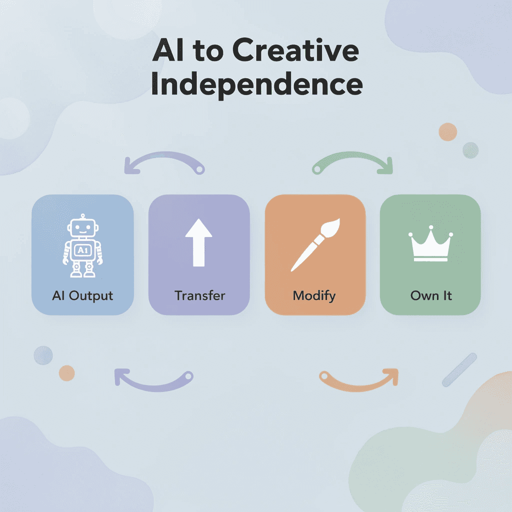 Process flow from AI output to creative independence
