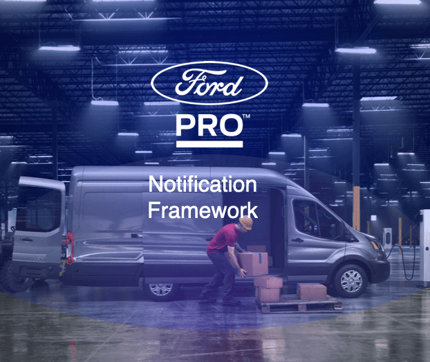 Ford Pro Notification Framework cover showing the Ford Pro logo above an electric van being unloaded in a warehouse
