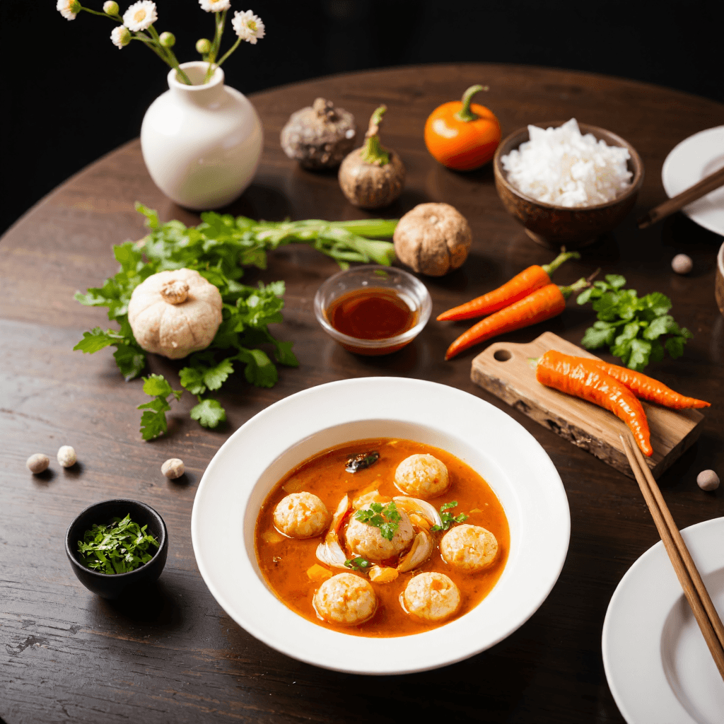 product photography of a bowl of hot soup with various fish cakes and ingredients