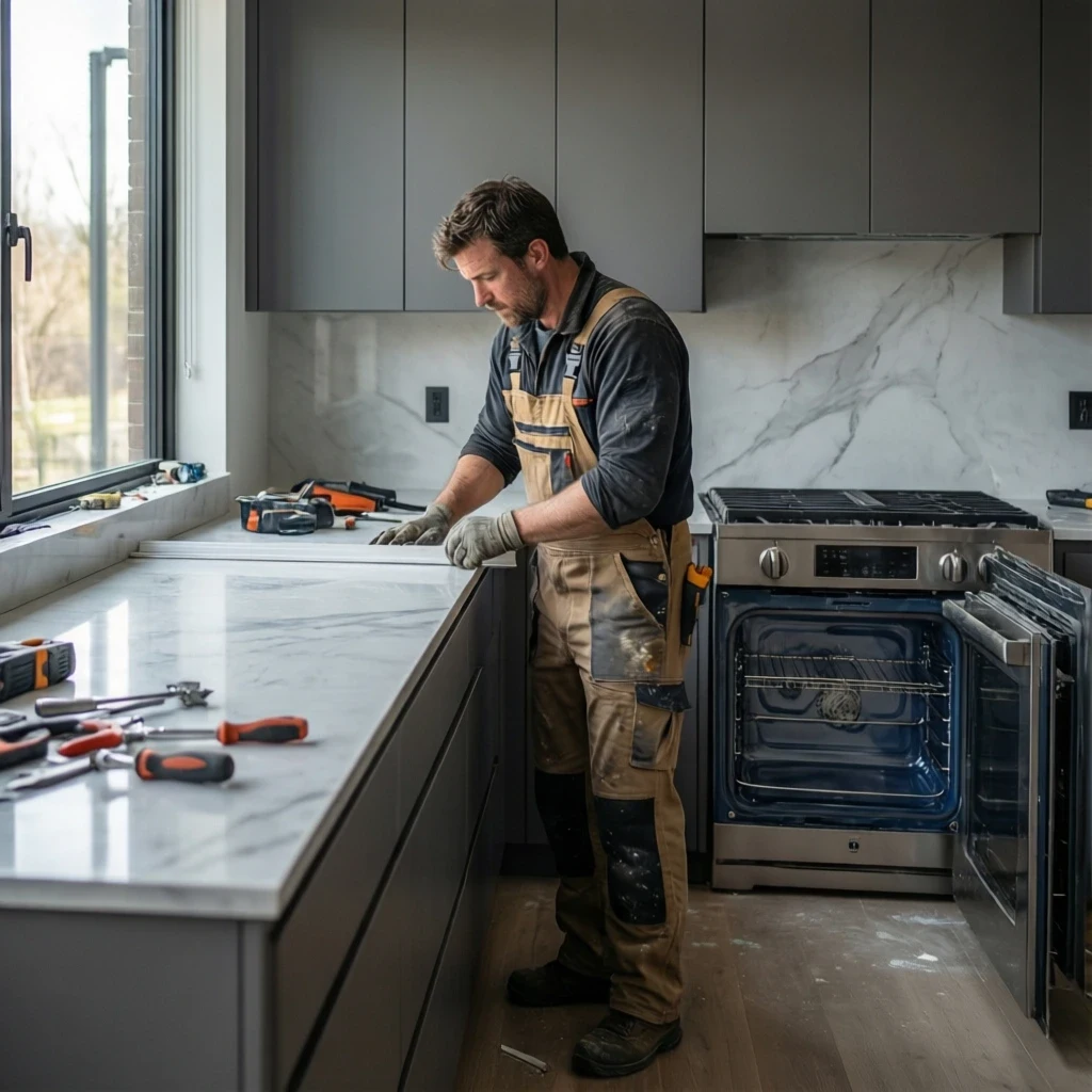 Remodeling Technician working in kitchen