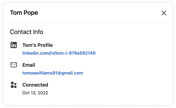 Screenshot showing public email address on LinkedIn