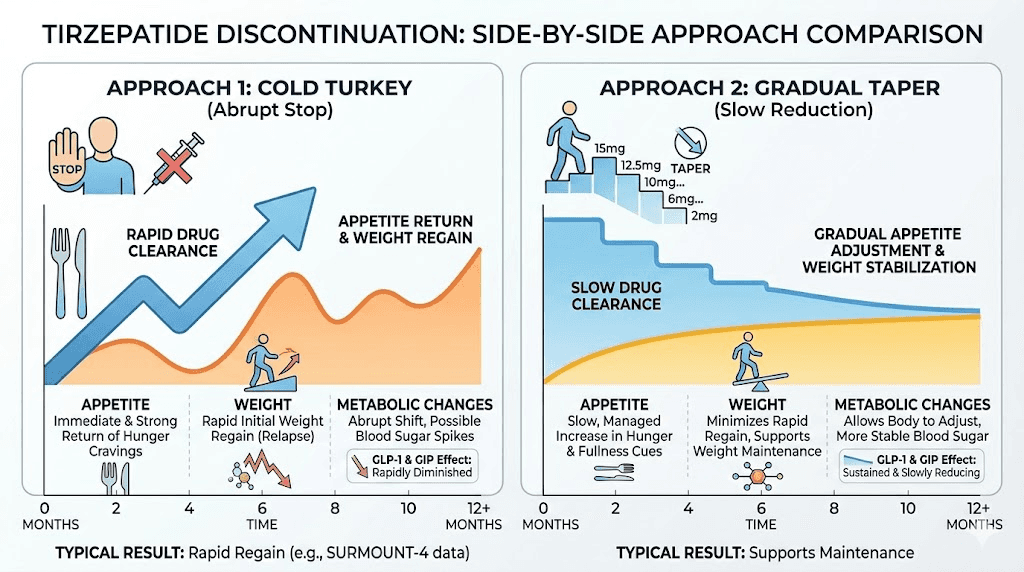 Cold turkey vs tapering off tirzepatide comparison chart