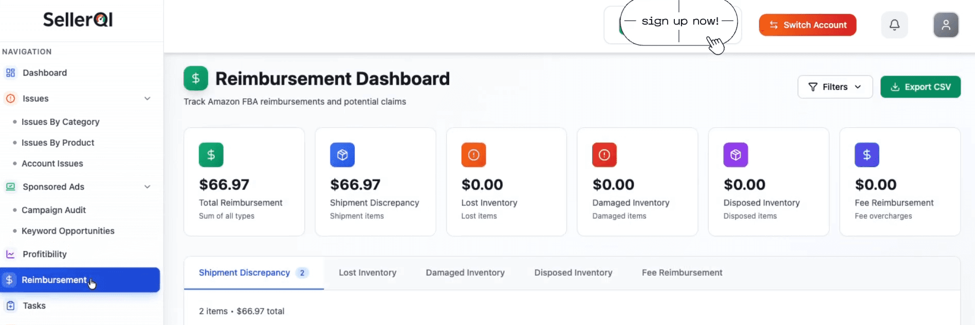 SellerQI Reimbursement Dashboard