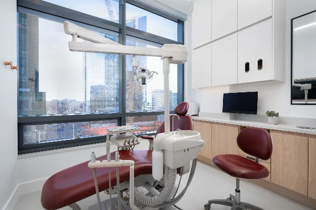 Dental treatment chair overlooking city at Sovrle Dental Clinic in North York, Ontario: the best dentist in North York, Ontario