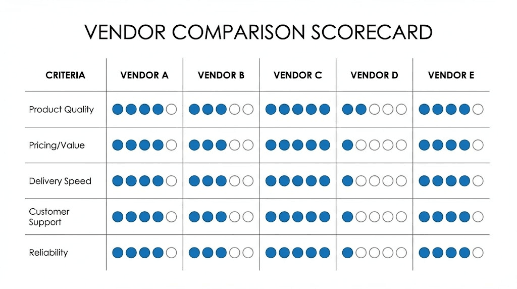 Research peptide vendor evaluation comparison chart with scoring criteria