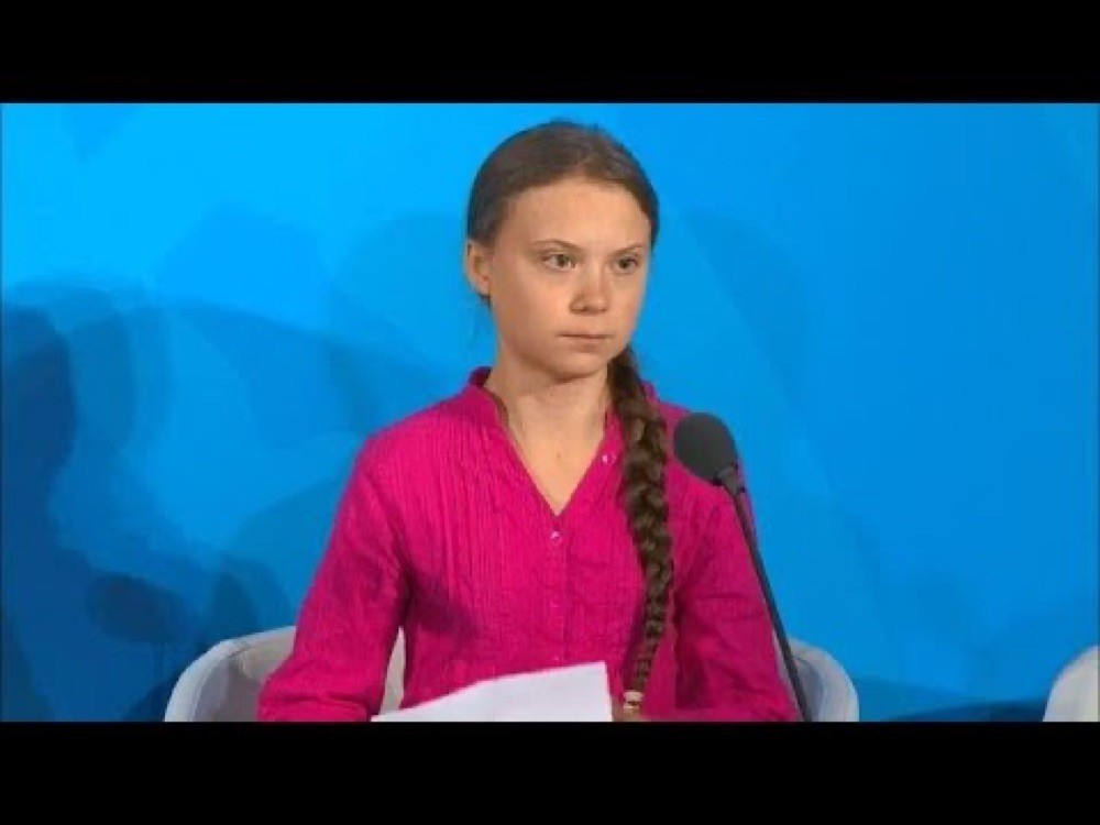 Greta Thunberg addressing the UN Climate Action Summit in 2019