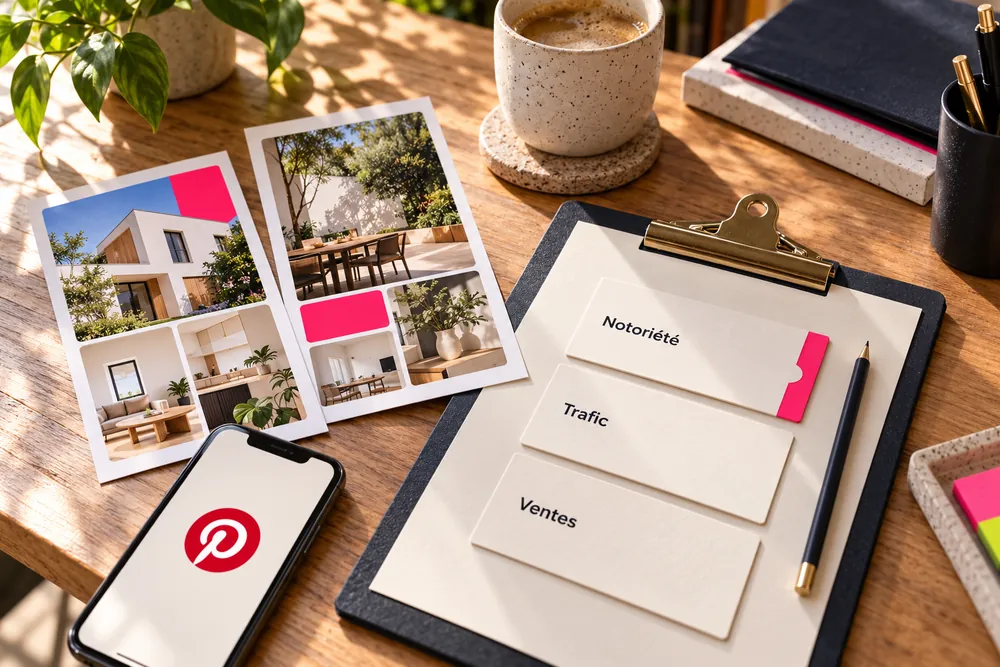 Préparation d’une campagne Pinterest autour de la notoriété, du trafic et des ventes.