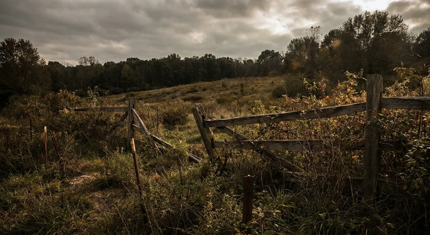 Rustic fence in a cloudy field, perfect for RockN' Socials, a Digital Marketing Agency.