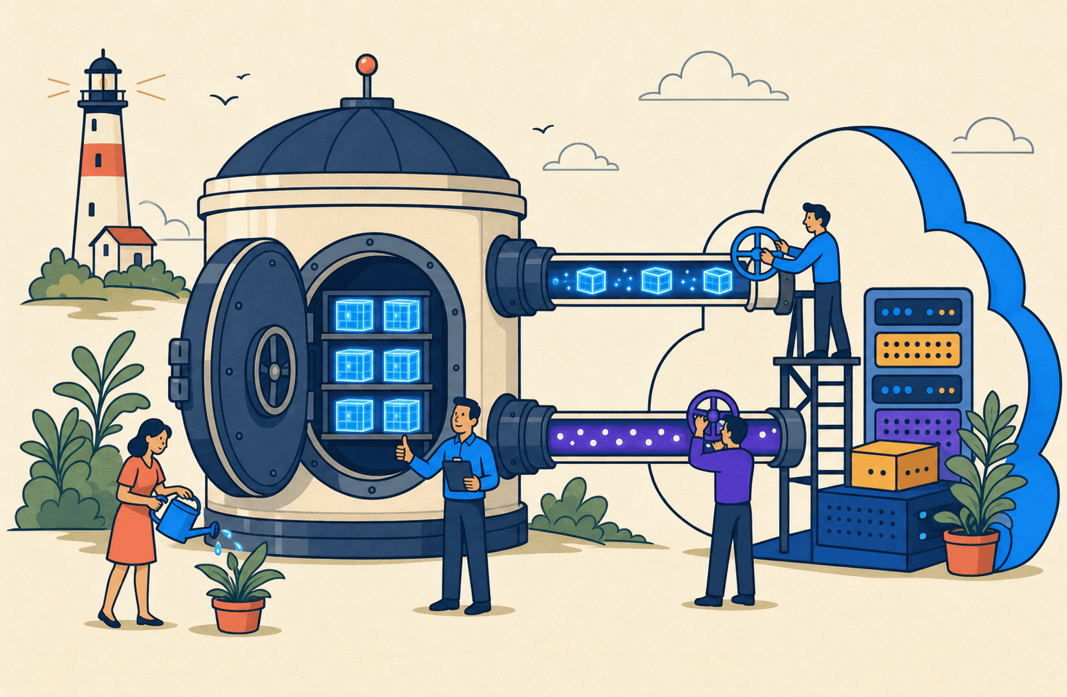Abstrakte Visualisierung eines kontrollierten Wechsels von Customer-Engagement-Workloads