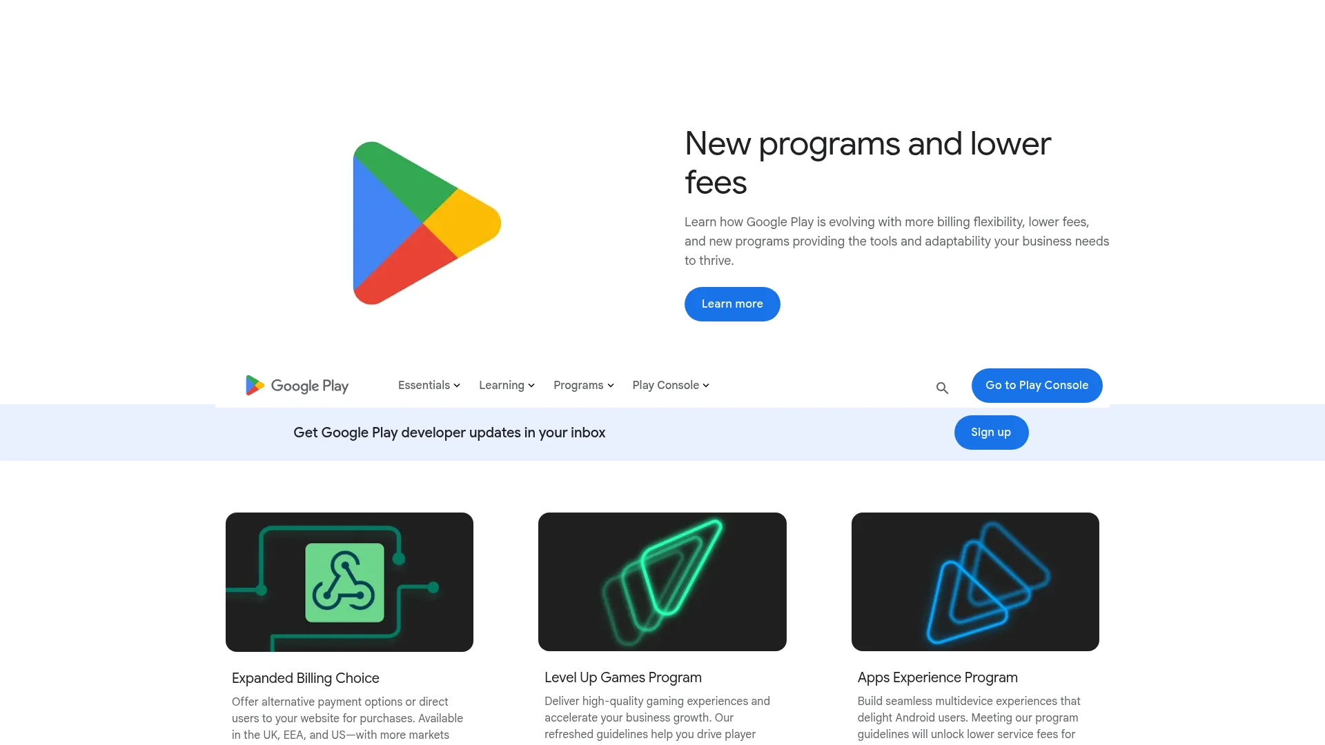 Google Play Console page for publishing an Android app to Google Play