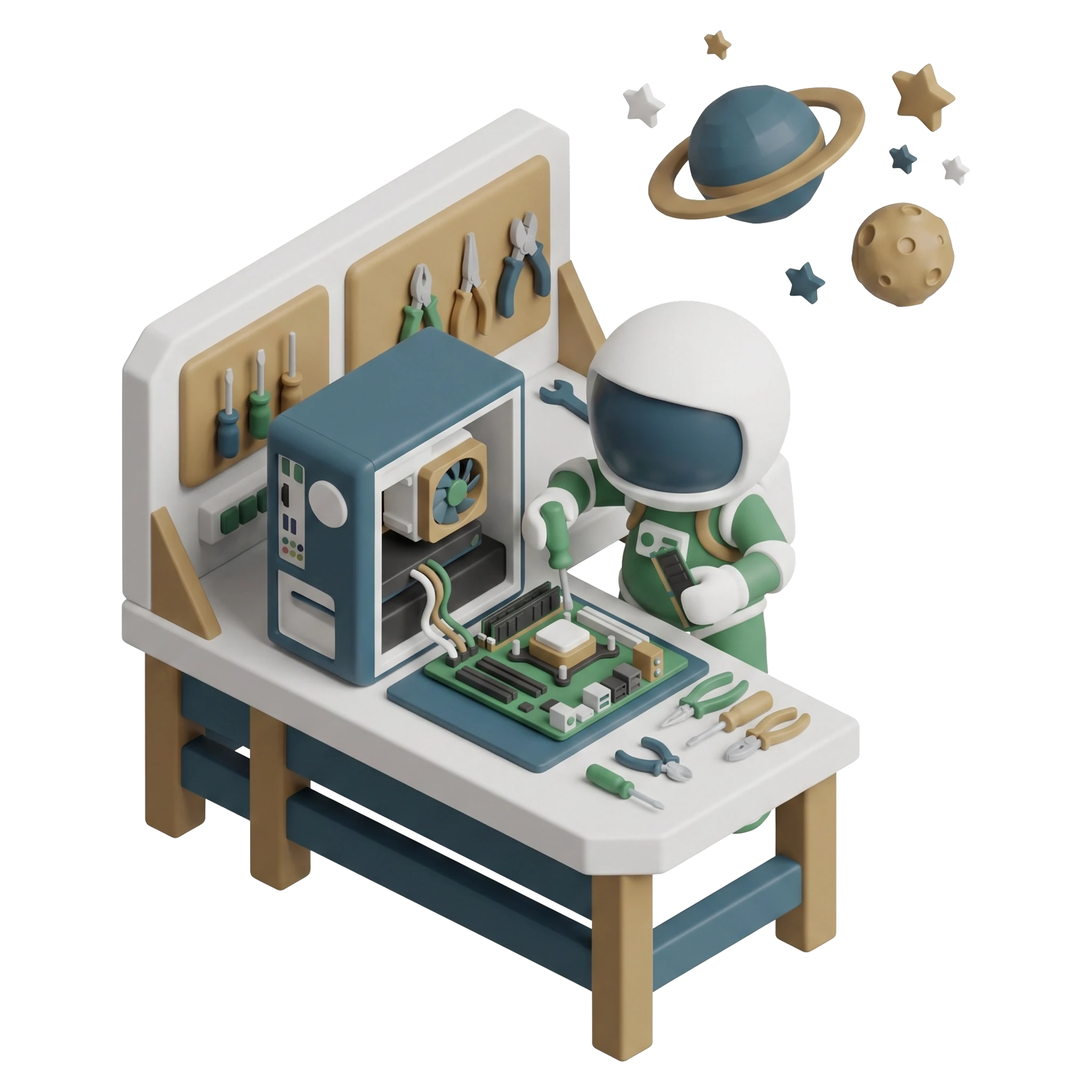 Technician working on building a computer