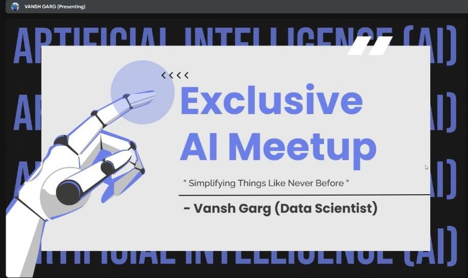 Banner for an AI Meetup event featuring the title "Exclusive AI Meetup" with a graphic of a robotic hand.