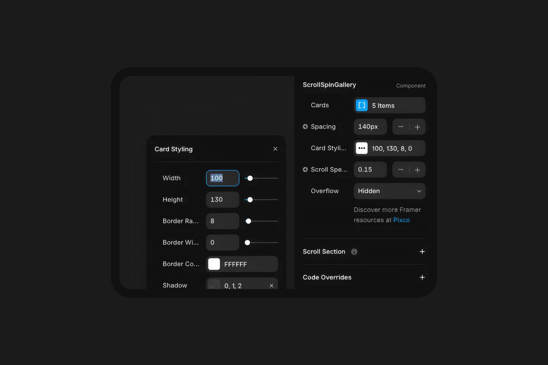 scroll spin gallery for framer component support page controls