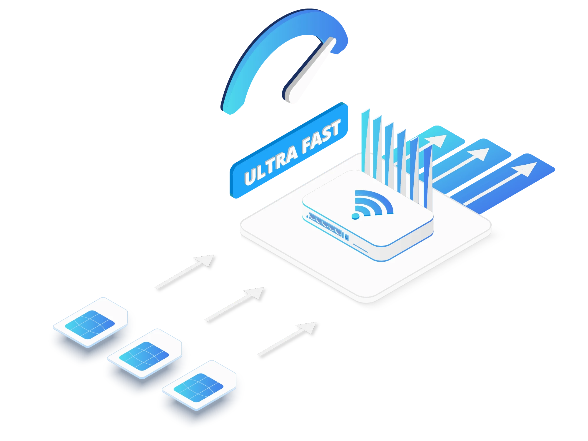 Graphic depicting parallel cellular bonding technology with ultra-fast speed indicators and independent networks to prevent internet downtime
