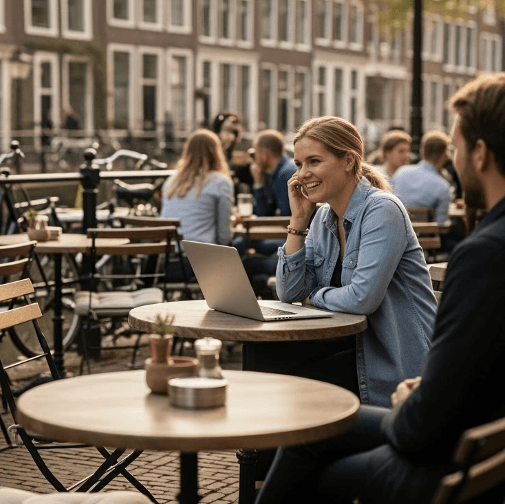 Vrouw in het openbaar aan het werk