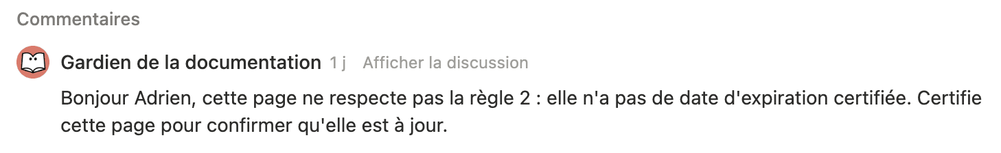 Commentaire ajouté sur une page ne respectant pas les règles