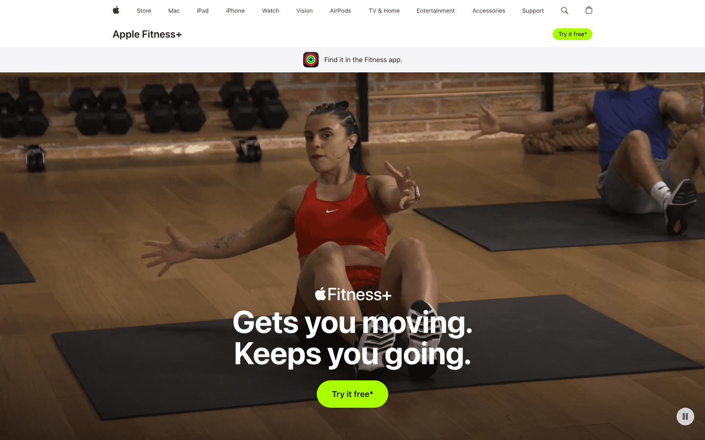 Apple Fitness Plus page showing guided studio workouts